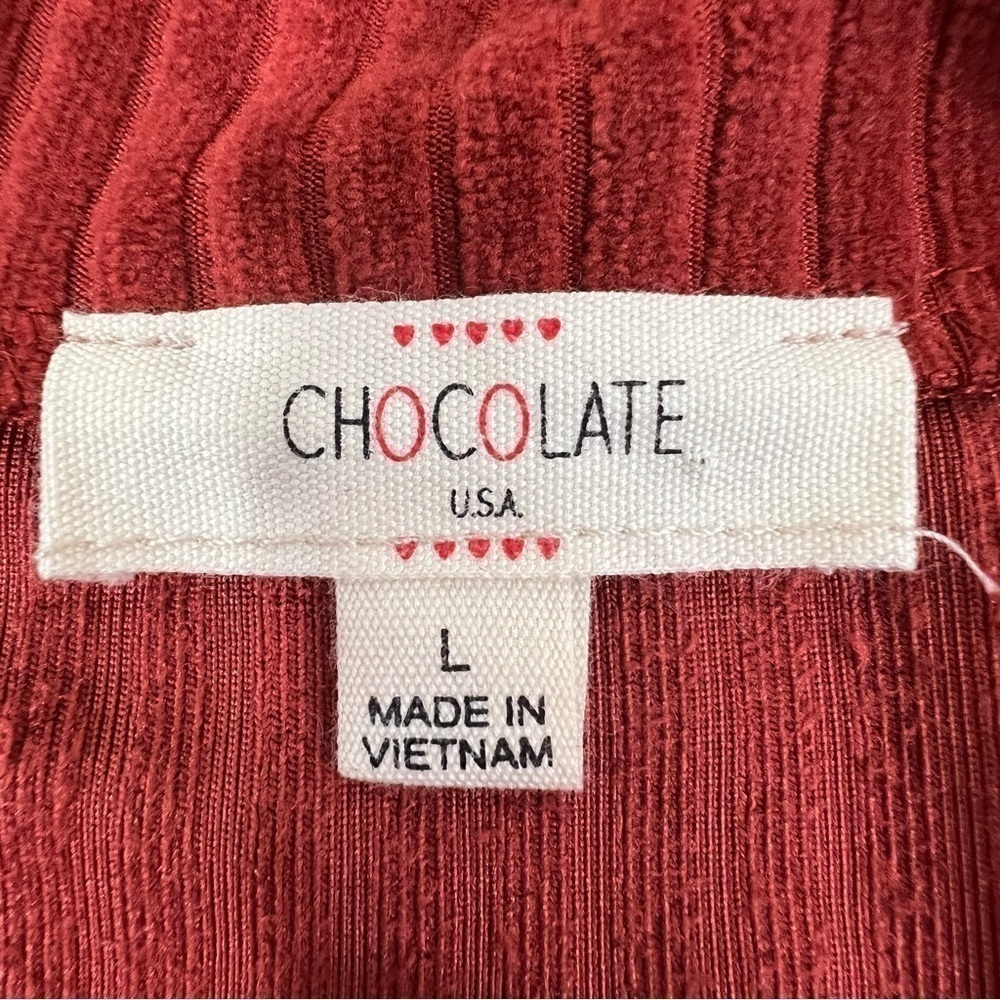 Chocolate Ribbed Lace Mock Neck Top Large - Picture 8 of 13